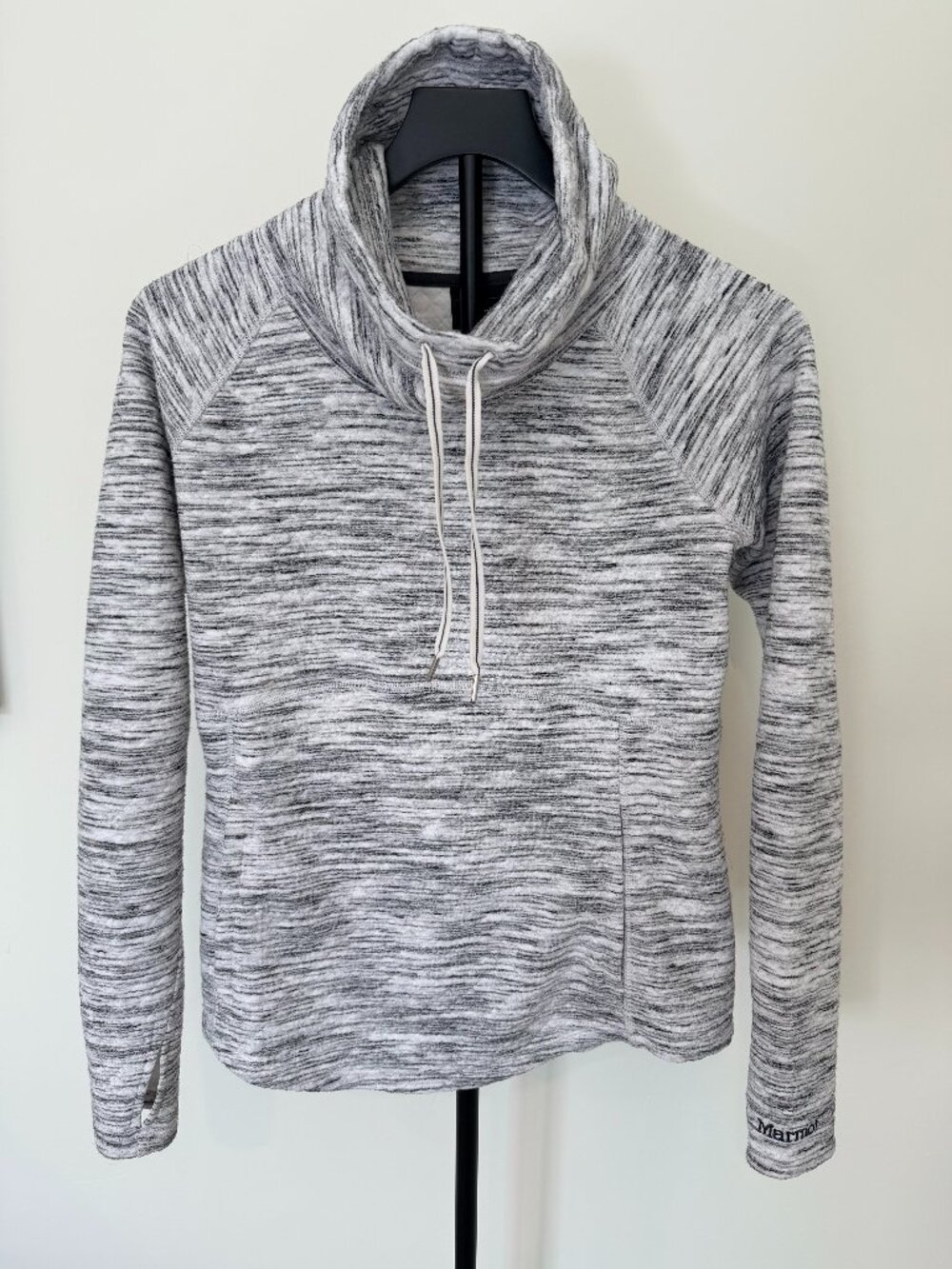 Marmot Quilted Cowl Neck Pullover Gray White Marled Fleece Small Winter Top